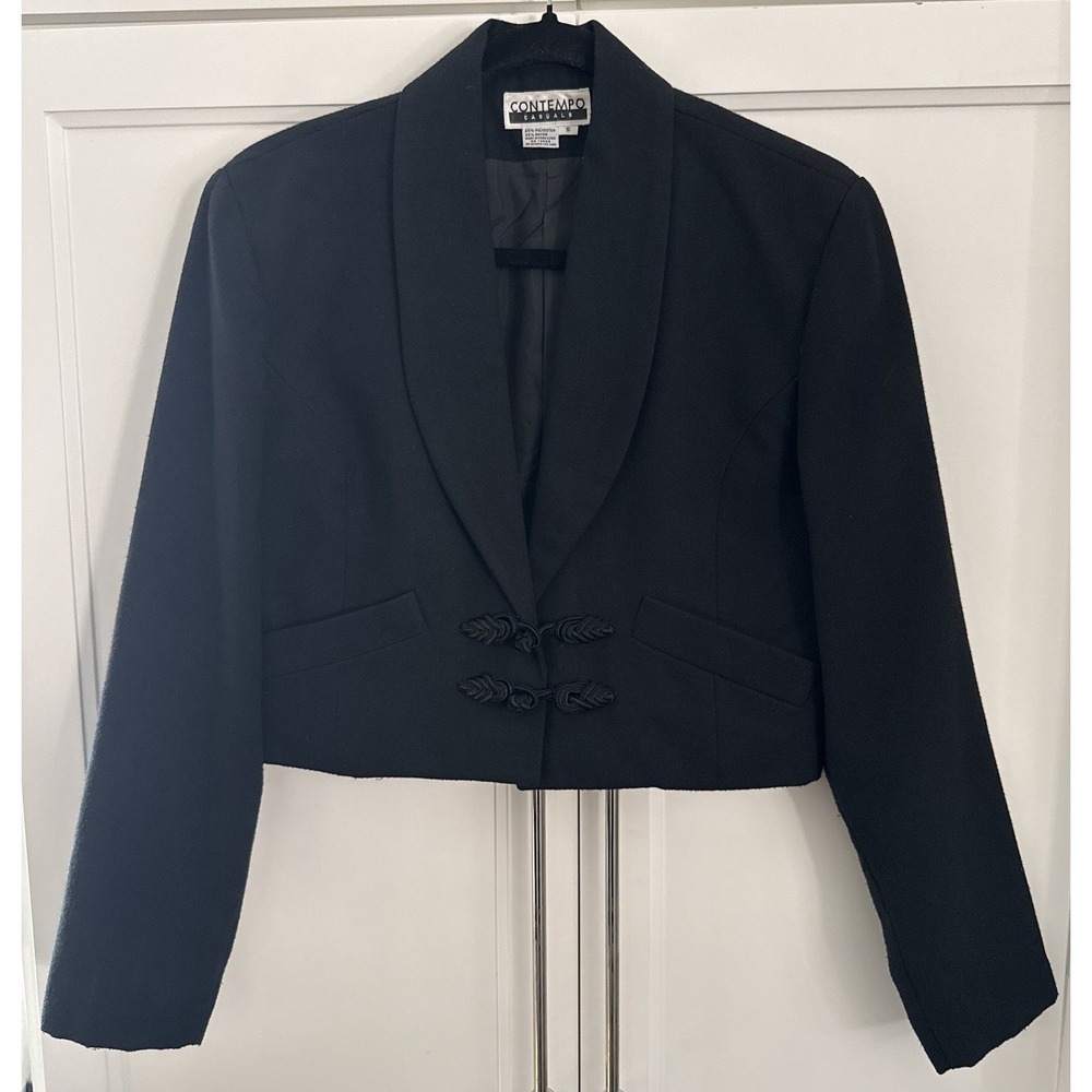 Vintage Contempo Casual Cropped Tuxedo Blazer Shawl Collar Size Small 80's 90's